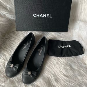 New Chanel Buffalo Crystal Star Bow Ballerina Flats